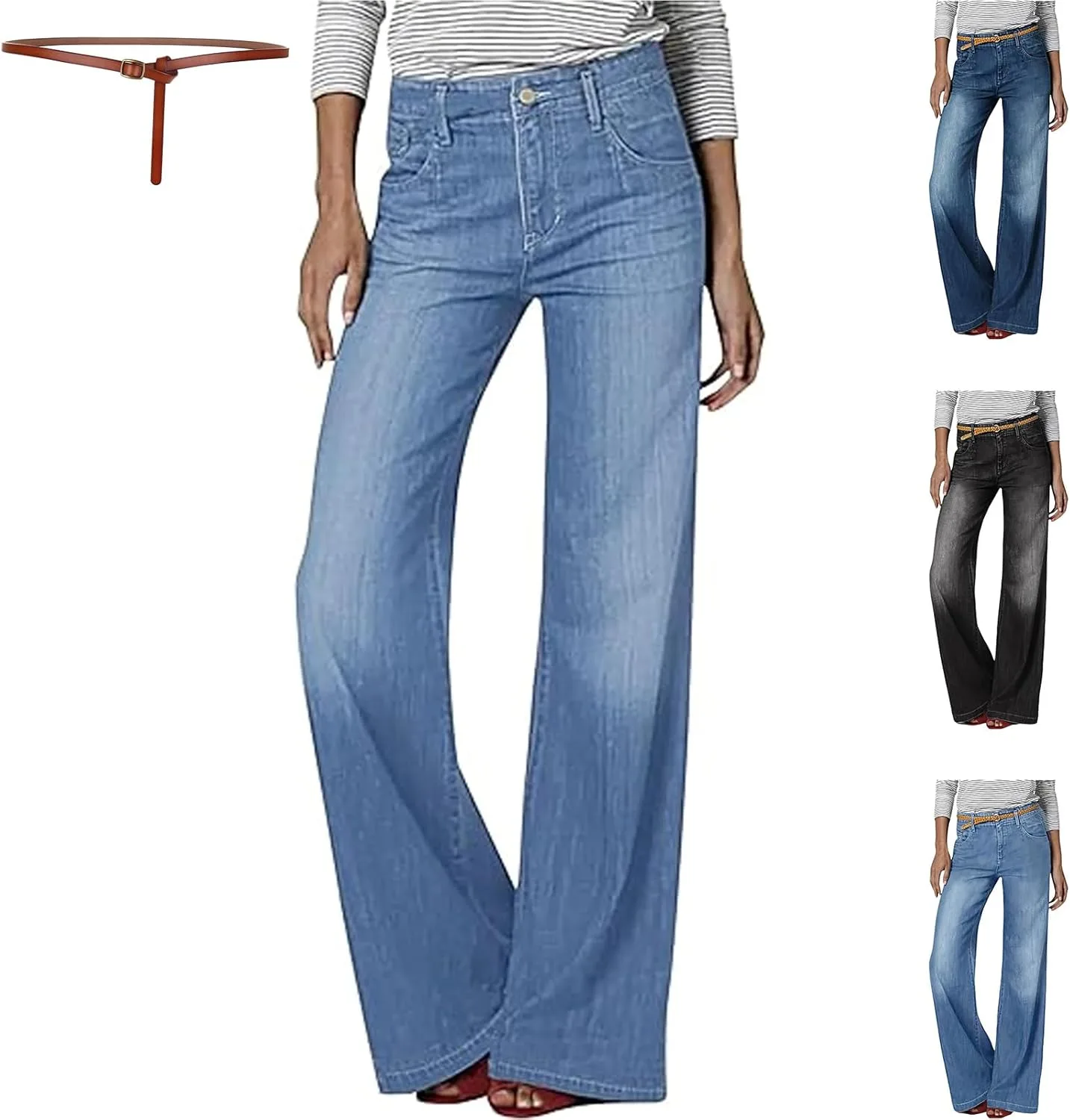 Женские джинсы с высокой талией и широкими штанинами
Женские джинсы с высокой талией и широкими штанинами