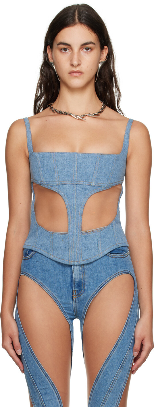 Синяя джинсовая майка Mugler Illusion
Синяя джинсовая майка Mugler Illusion