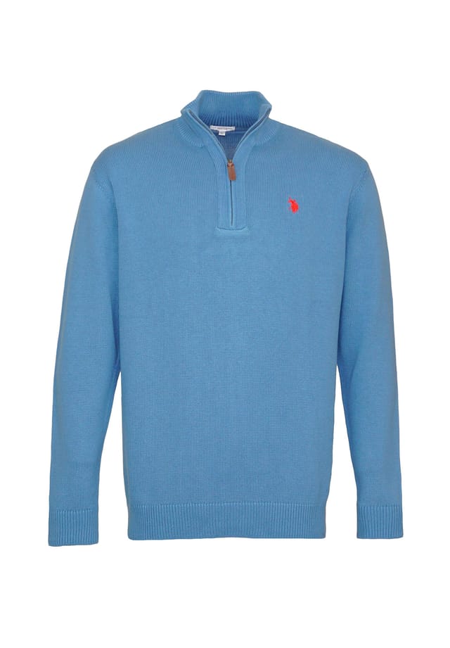 Вязаный свитер пуловер troyer U.S. Polo Assn., голубой 
Вязаный свитер пуловер troyer U.S. Polo Assn., голубой