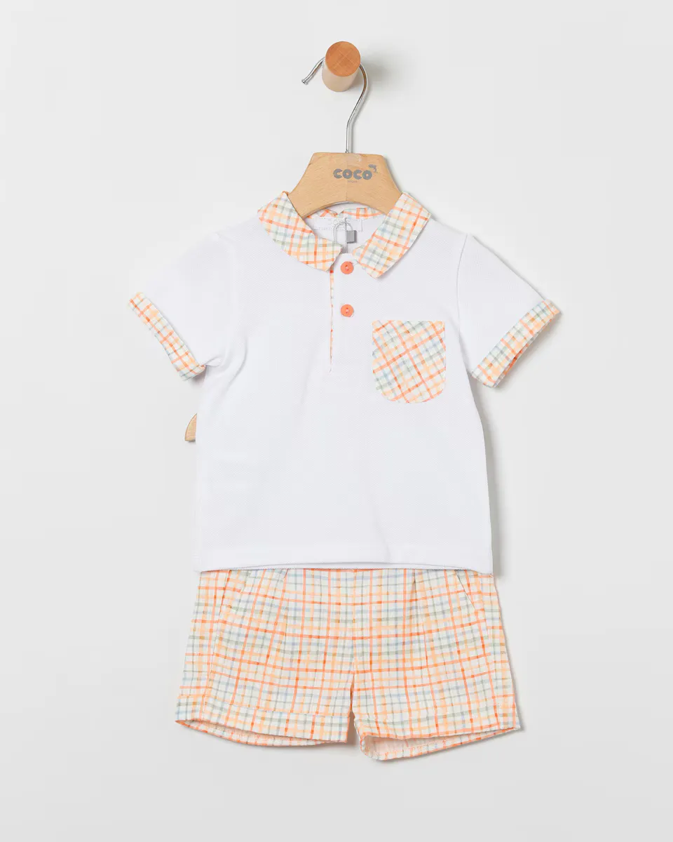 Комплект рубашки поло для мальчика с карманом и бермудскими шортами в клетку Coco Acqua, оранжевый
Комплект рубашки поло для мальчика с карманом и бермудскими шортами в клетку Coco Acqua, оранжевый