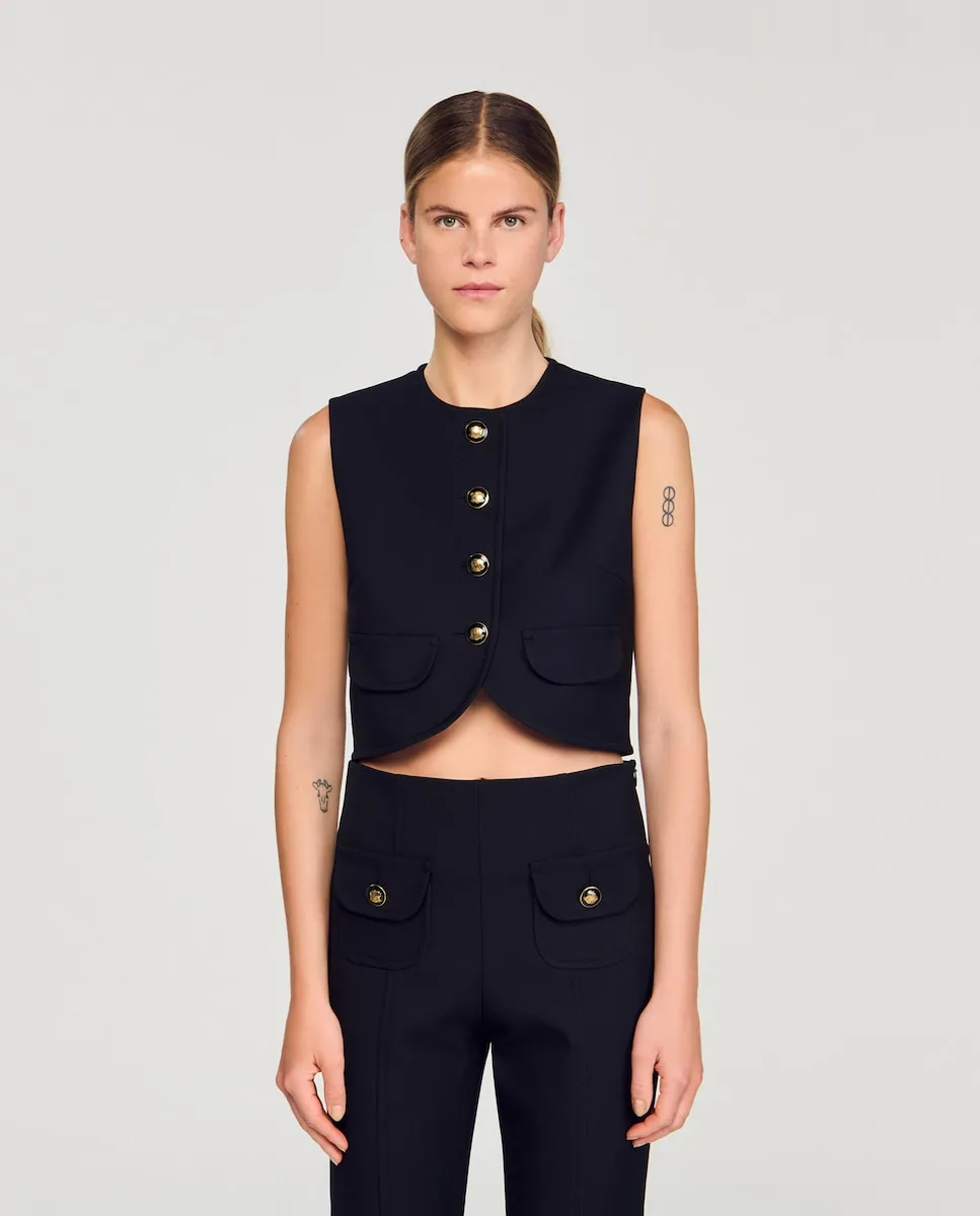 Женский короткий топ на пуговицах Sandro, черный
Женский короткий топ на пуговицах Sandro, черный