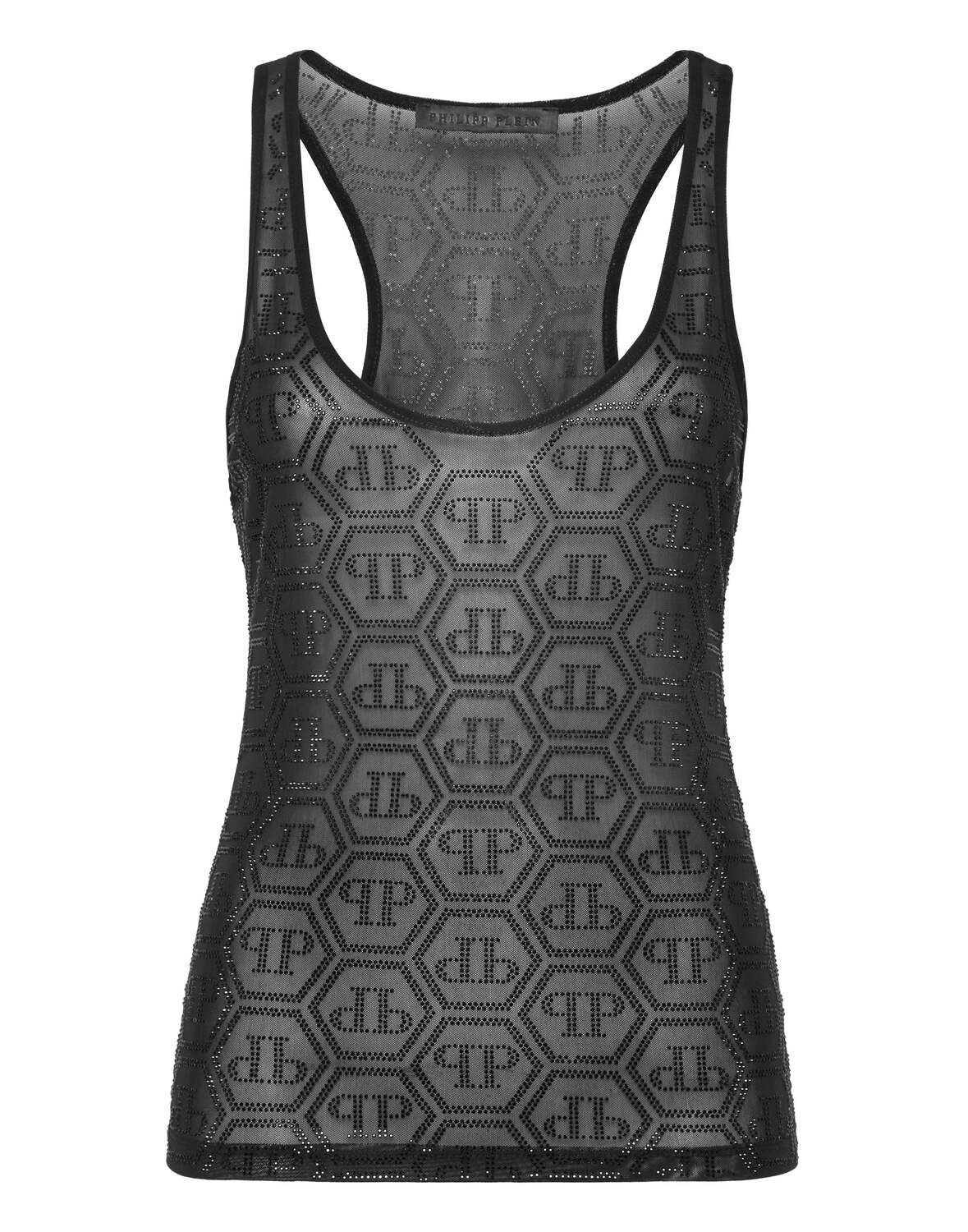 Топ из тюля с монограммой и стразами Philipp Plein, черный
Топ из тюля с монограммой и стразами Philipp Plein, черный