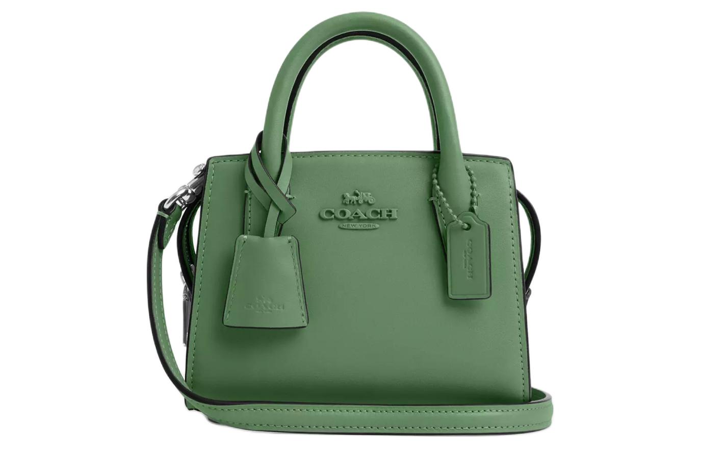 Сумка-шоппер из телячьей кожи, Сумка для покупок, Сумка через плечо, Миниатюрная женская сумка серебристого и светло-зеленого цвета COACH