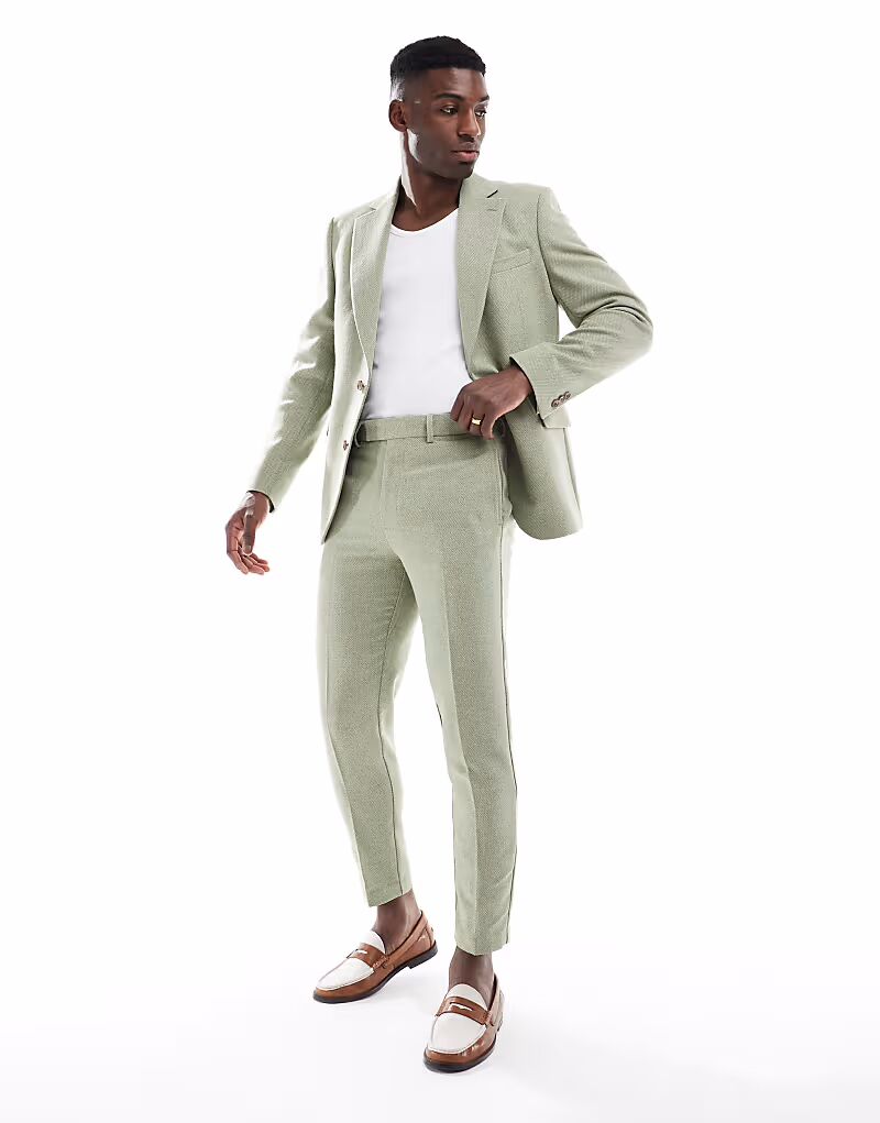 Зауженные брюки из шерстяного костюма цвета шалфея Asos Design
Зауженные брюки из шерстяного костюма цвета шалфея Asos Design