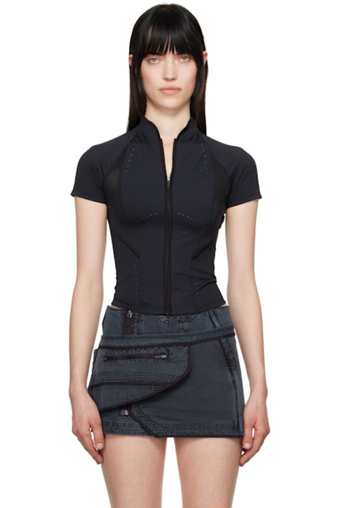 Футболка с молнией темно-синего цвета HYEIN SEO 
Футболка с молнией темно-синего цвета HYEIN SEO