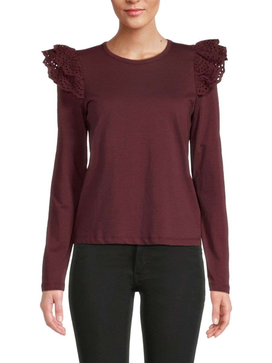 Топ с оборками и люверсами на рукавах Joe's Jeans, бордовый
Топ с оборками и люверсами на рукавах Joe's Jeans, бордовый