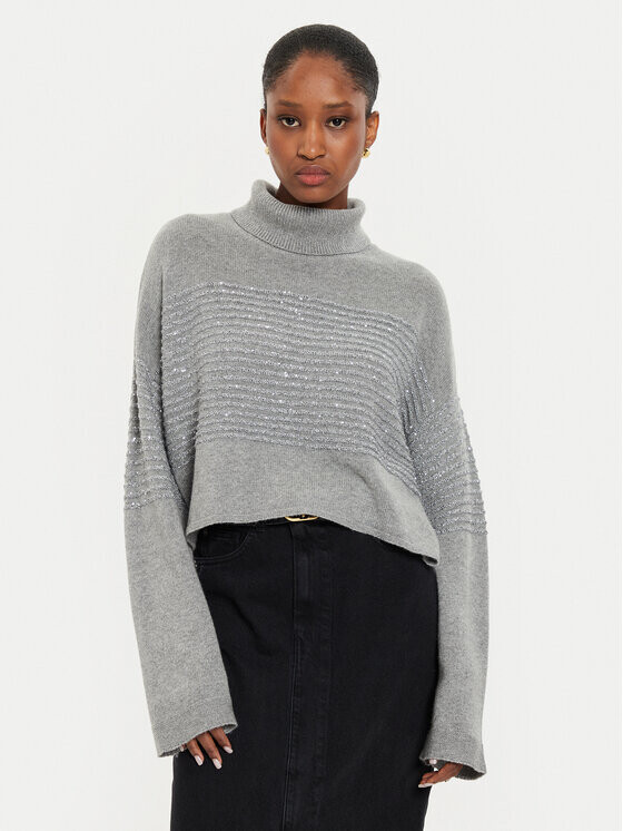Свитер свободного кроя с высоким воротником Twinset, серый