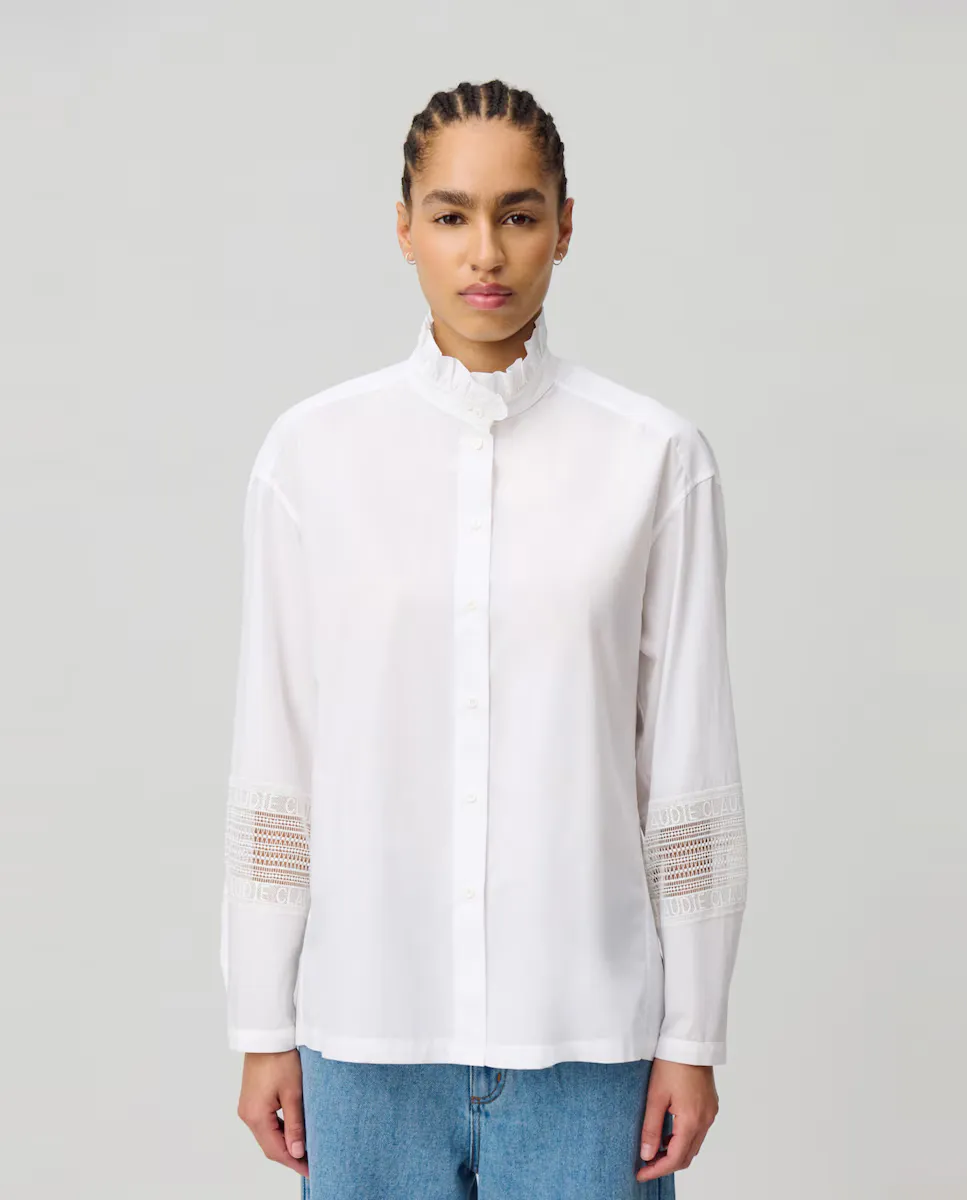 Женская рубашка из хлопка с воротником с оборками Claudie Pierlot, белый 
Женская рубашка из хлопка с воротником с оборками Claudie Pierlot, белый