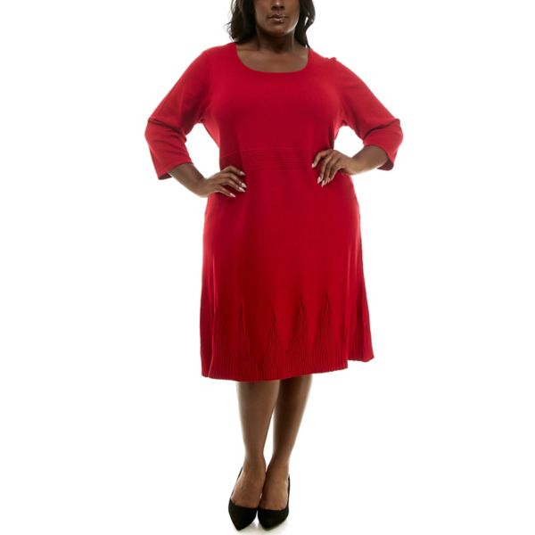 Платье с расклешенной юбкой и резинкой больших размеров Nina Leonard, красный 
Платье с расклешенной юбкой и резинкой больших размеров Nina Leonard, красный