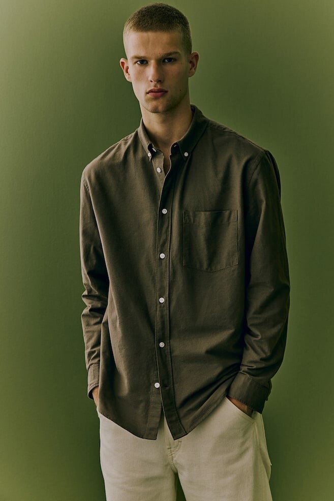 Оксфордская рубашка стандартного кроя H&M, зеленый
Оксфордская рубашка стандартного кроя H&M, зеленый