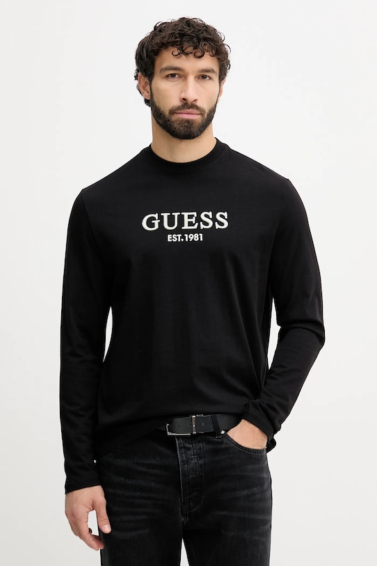 Хлопковый лонгслив Guess, черный
Хлопковый лонгслив Guess, черный