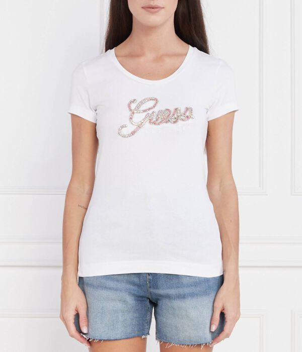 Футболка женская Guess Jeans с логотипом бренда из стразов, белый
Футболка женская Guess Jeans с логотипом бренда из стразов, белый