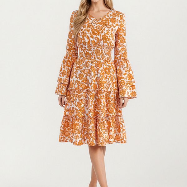 Женское платье с цветочным принтом, v-образным вырезом, расклешенными рукавами и ярусной юбкой Anna-Kaci, Orange
Женское платье с цветочным принтом, v-образным вырезом, расклешенными рукавами и ярусной юбкой Anna-Kaci, Orange