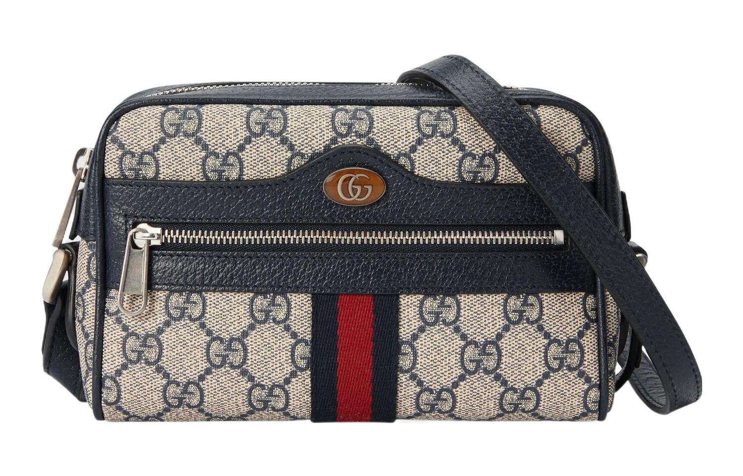 GUCCI Кожаная камера Ophidia Миниатюрная женская сумка через плечо Голубая бежевая 
GUCCI Кожаная камера Ophidia Миниатюрная женская сумка через плечо Голубая бежевая