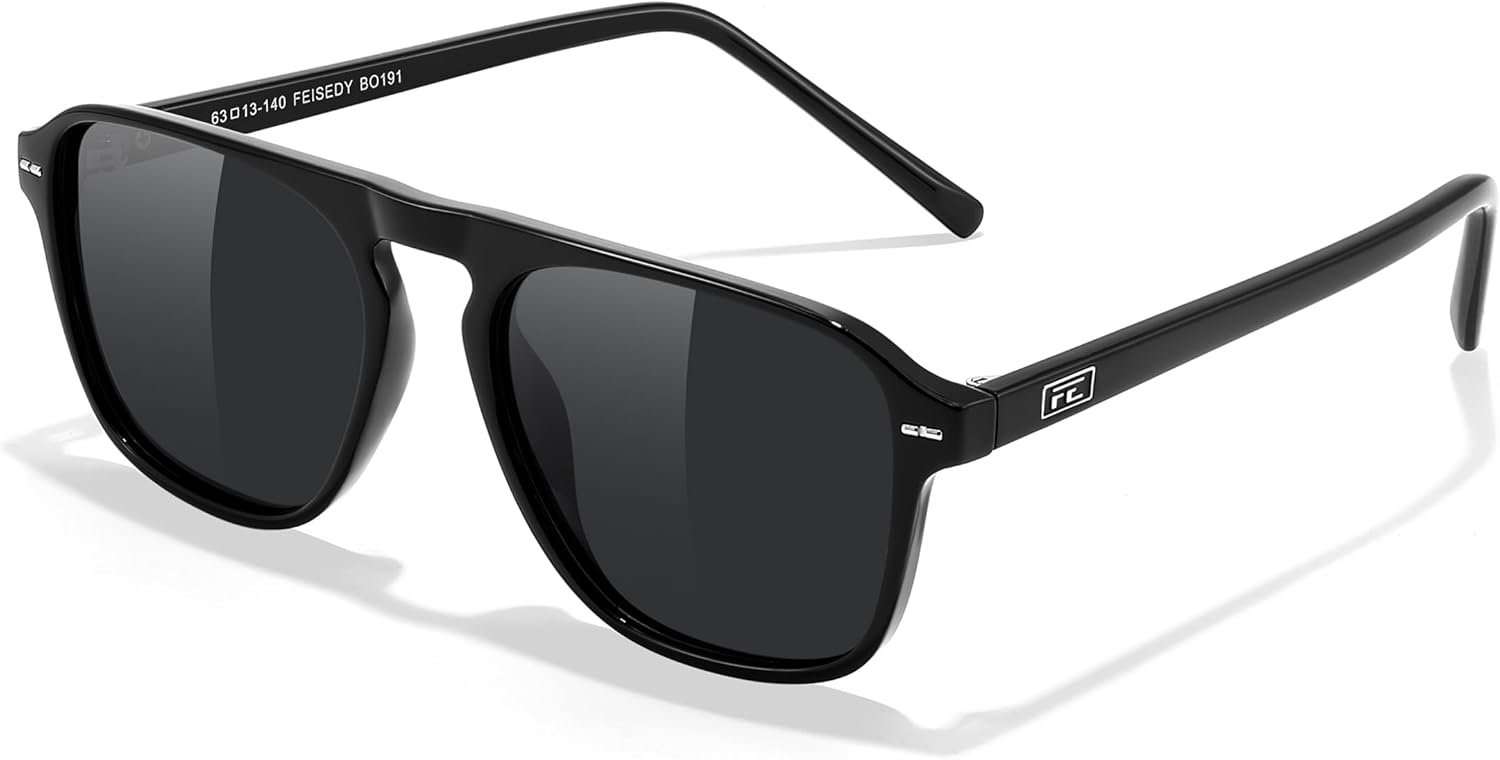 FEISEDY Поляризованные солнцезащитные очки-авиаторы для мужчин, квадратная форма, современный стиль, винтажный дизайн, оправа из ацетата, защита от ультрафиолета UV400, артикул B0191, 004 Black Frame & Grey
FEISEDY Поляризованные солнцезащитные очки-авиаторы для мужчин, квадратная форма, современный стиль, винтажный дизайн, оправа из ацетата, защита от ультрафиолета UV400, артикул B0191, 004 Black Frame & Grey