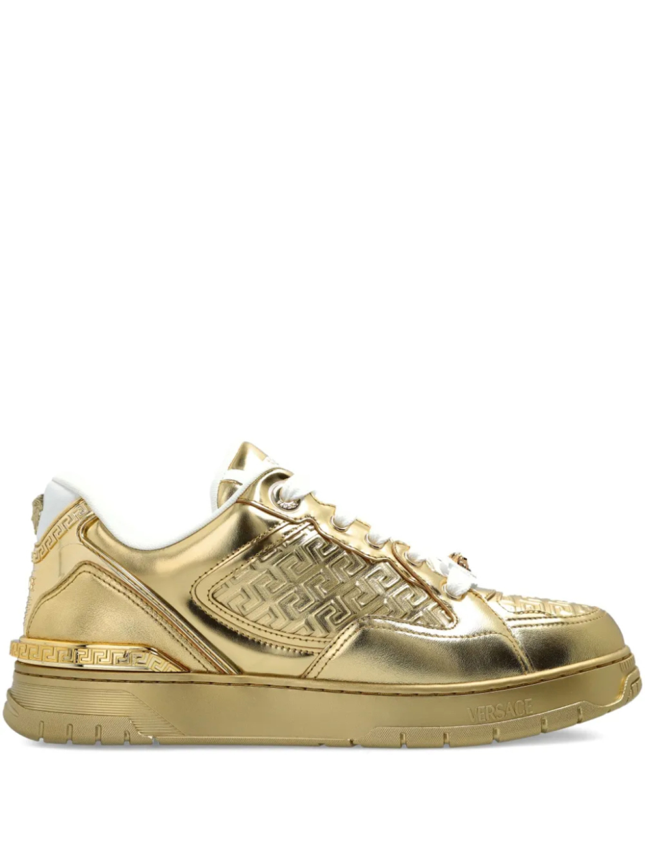 Кожаные кроссовки Versace с узором Greca, золотой
Кожаные кроссовки Versace с узором Greca, золотой