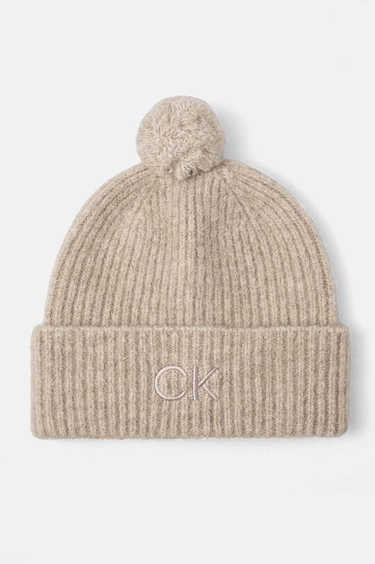 Шерстяная шапка Calvin Klein, бежевый 
Шерстяная шапка Calvin Klein, бежевый