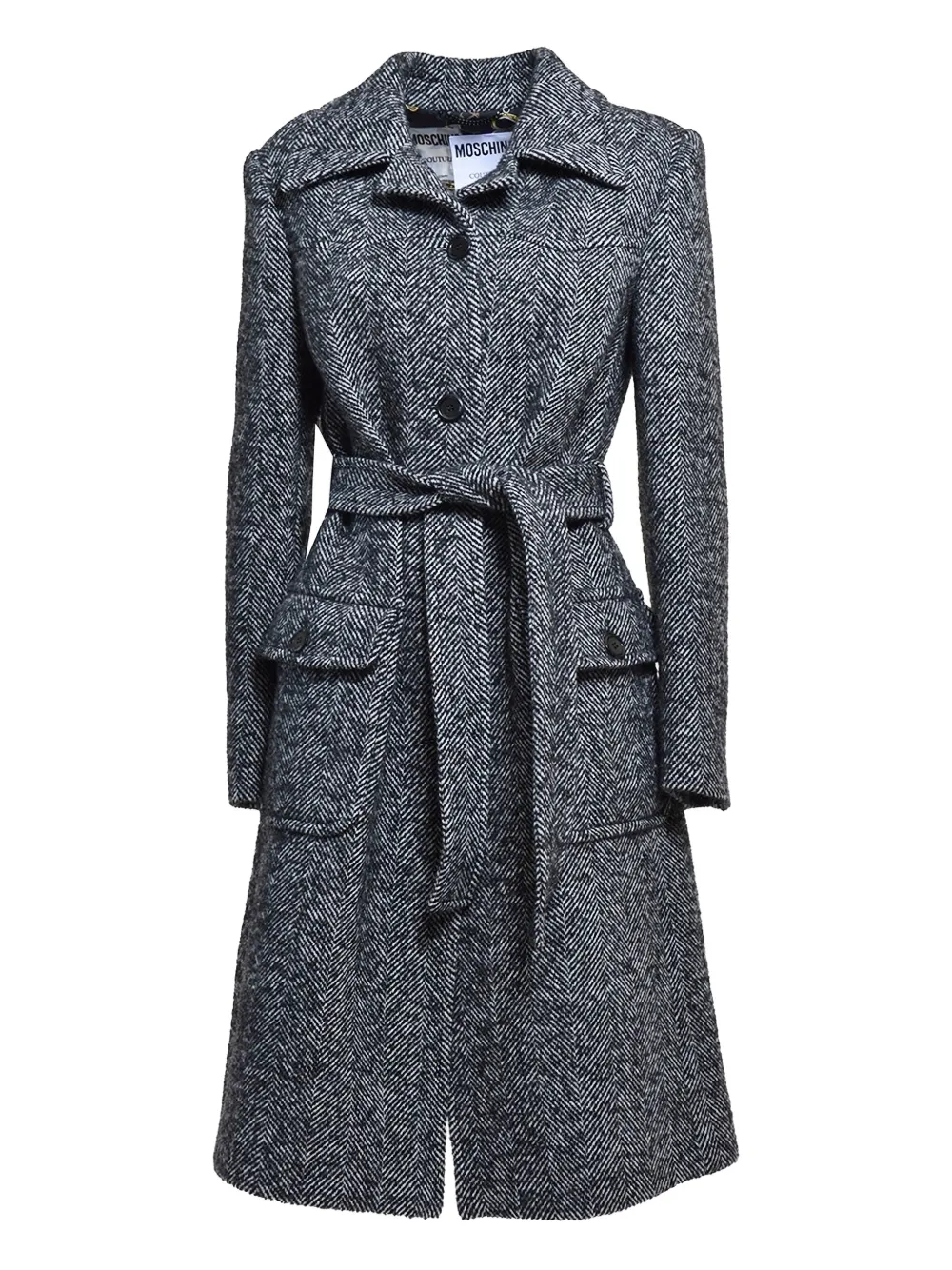 Пальто с поясом и узором «елочка» Moschino, черный
Пальто с поясом и узором «елочка» Moschino, черный