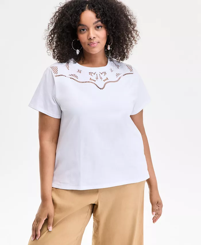 Топ с хлопковой вставкой в виде решетки больших размеров I.N.C. International Concepts, белый
Топ с хлопковой вставкой в виде решетки больших размеров I.N.C. International Concepts, белый