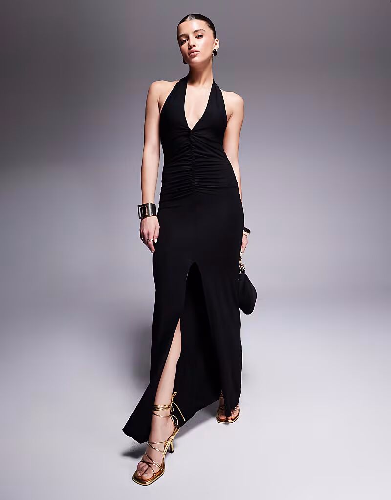 Платье макси ASOS DESIGN с бретелью через шею и сборками черного цвета
Платье макси ASOS DESIGN с бретелью через шею и сборками черного цвета