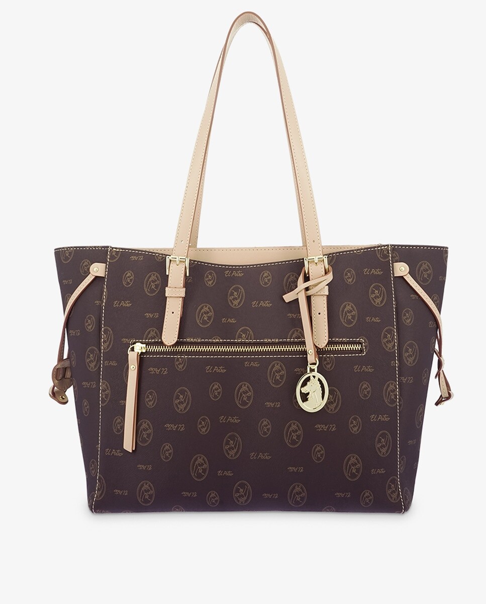 Темно-коричневая сумка-шоппер из холста и воловьей кожи El Potro с логотипами El Potro, темно коричневый
Темно-коричневая сумка-шоппер из холста и воловьей кожи El Potro с логотипами El Potro, темно коричневый