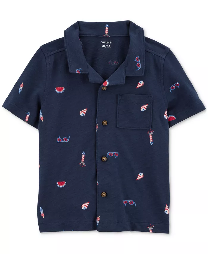 Футболка для мальчиков с принтом в виде иконок ко Дню независимости США, хлопковая, на пуговицах Carter's, синий
Футболка для мальчиков с принтом в виде иконок ко Дню независимости США, хлопковая, на пуговицах Carter's, синий