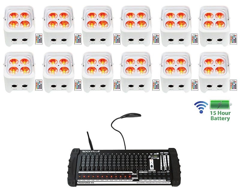 12 Rockville BEST PAR 50 Battery Wash Lights Беспроводной DMX + 384-канальный контроллер (12) BEST PAR 50 WHITE+ROCKFORCE W4
12 Rockville BEST PAR 50 Battery Wash Lights Беспроводной DMX + 384-канальный контроллер (12) BEST PAR 50 WHITE+ROCKFORCE W4