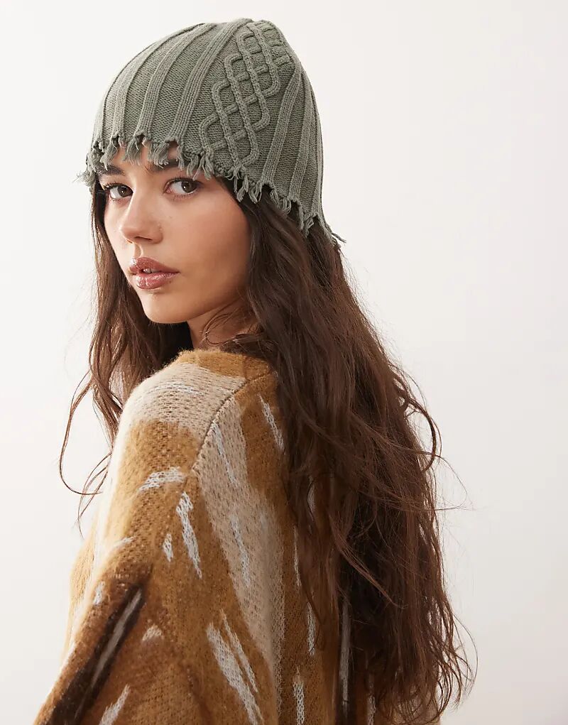 COLLUSION Унисекс-шапка с необработанным краем, вязаная косами, цвет: оливковый
COLLUSION Унисекс-шапка с необработанным краем, вязаная косами, цвет: оливковый