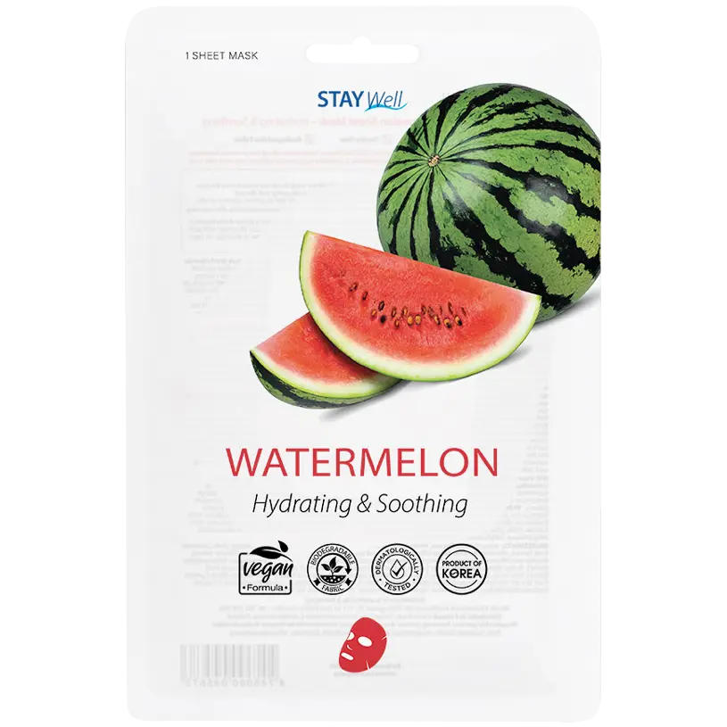 Stay Well Watermelon веганская тканевая маска для лица, 1 шт.
Stay Well Watermelon веганская тканевая маска для лица, 1 шт.