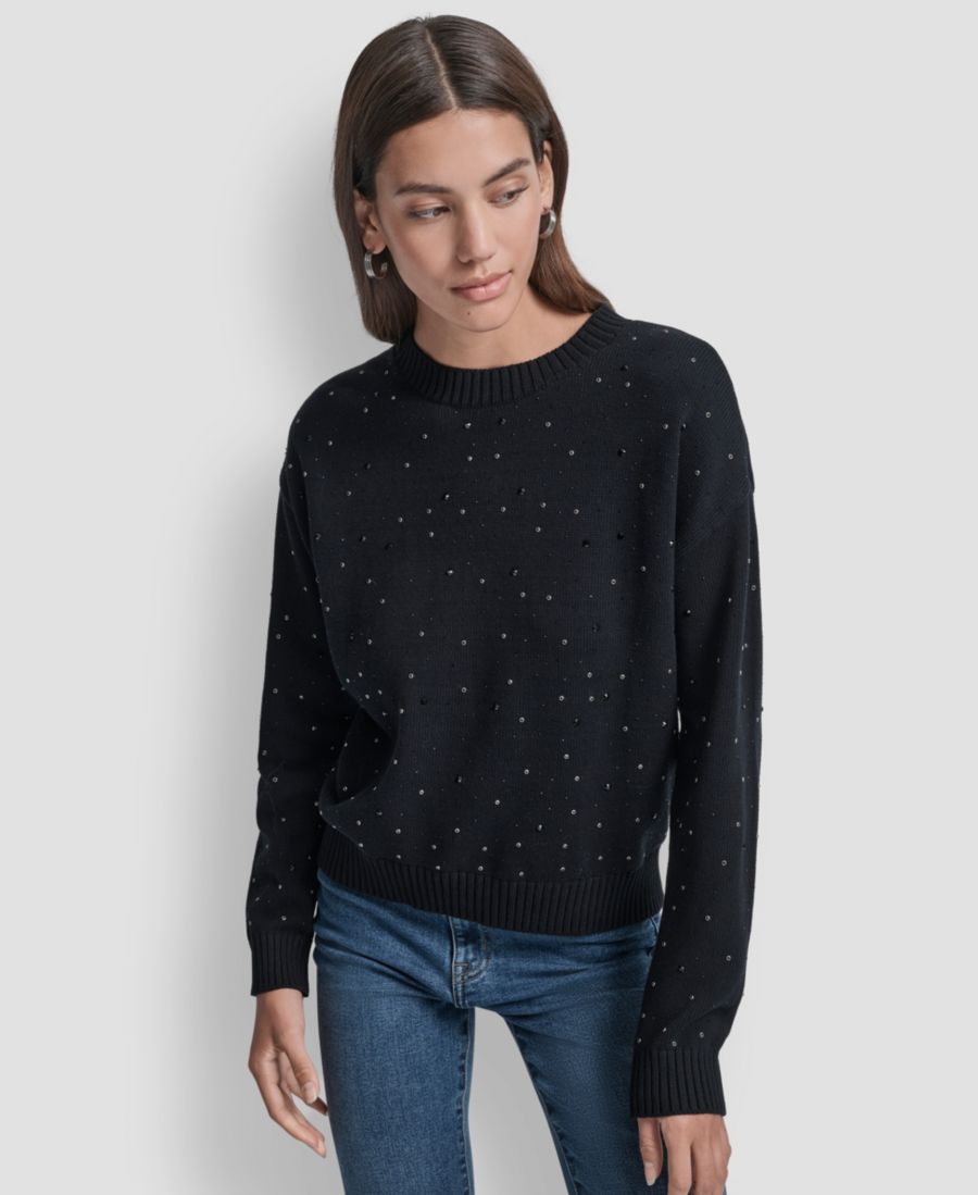 Женский свитер с круглым вырезом, украшенный стразами DKNY Jeans, Black
Женский свитер с круглым вырезом, украшенный стразами DKNY Jeans, Black
