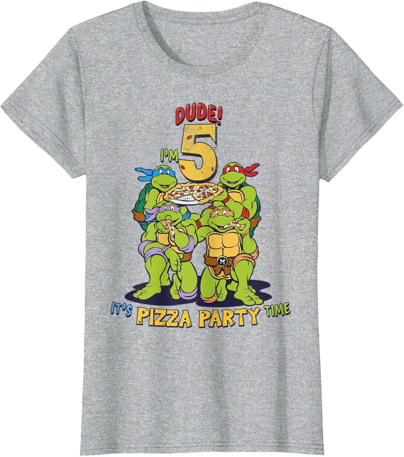 Женская футболка Teenage Mutant Ninja Turtles I'm 5 Dude Pizza Birthday Party, серый вереск
Женская футболка Teenage Mutant Ninja Turtles I'm 5 Dude Pizza Birthday Party, серый вереск