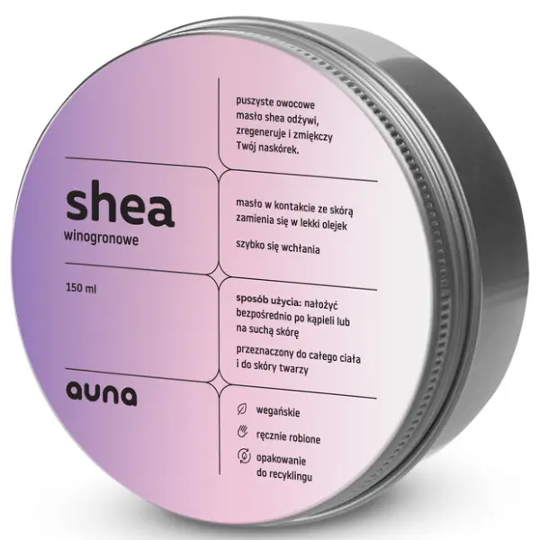 Auna масло ши с виноградным маслом и вит. Е, 150 мл
Auna масло ши с виноградным маслом и вит. Е, 150 мл