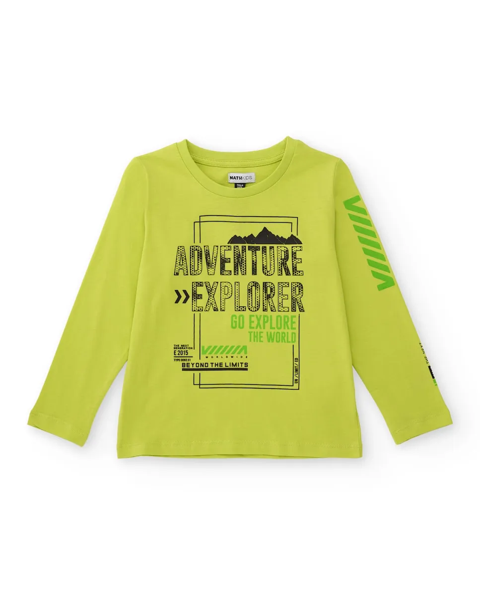 Неоново-зеленая детская футболка с длинными рукавами с принтом «Adventure Explorer» Tuc tuc
Неоново-зеленая детская футболка с длинными рукавами с принтом «Adventure Explorer» Tuc tuc