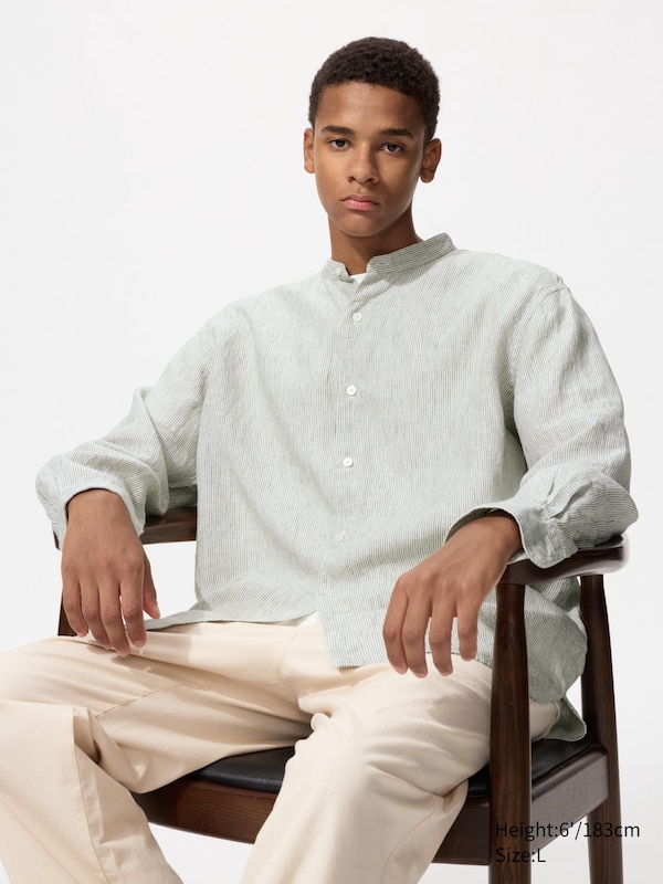 Льняная рубашка со стойкой (в полоску) Uniqlo, 54 green
Льняная рубашка со стойкой (в полоску) Uniqlo, 54 green
