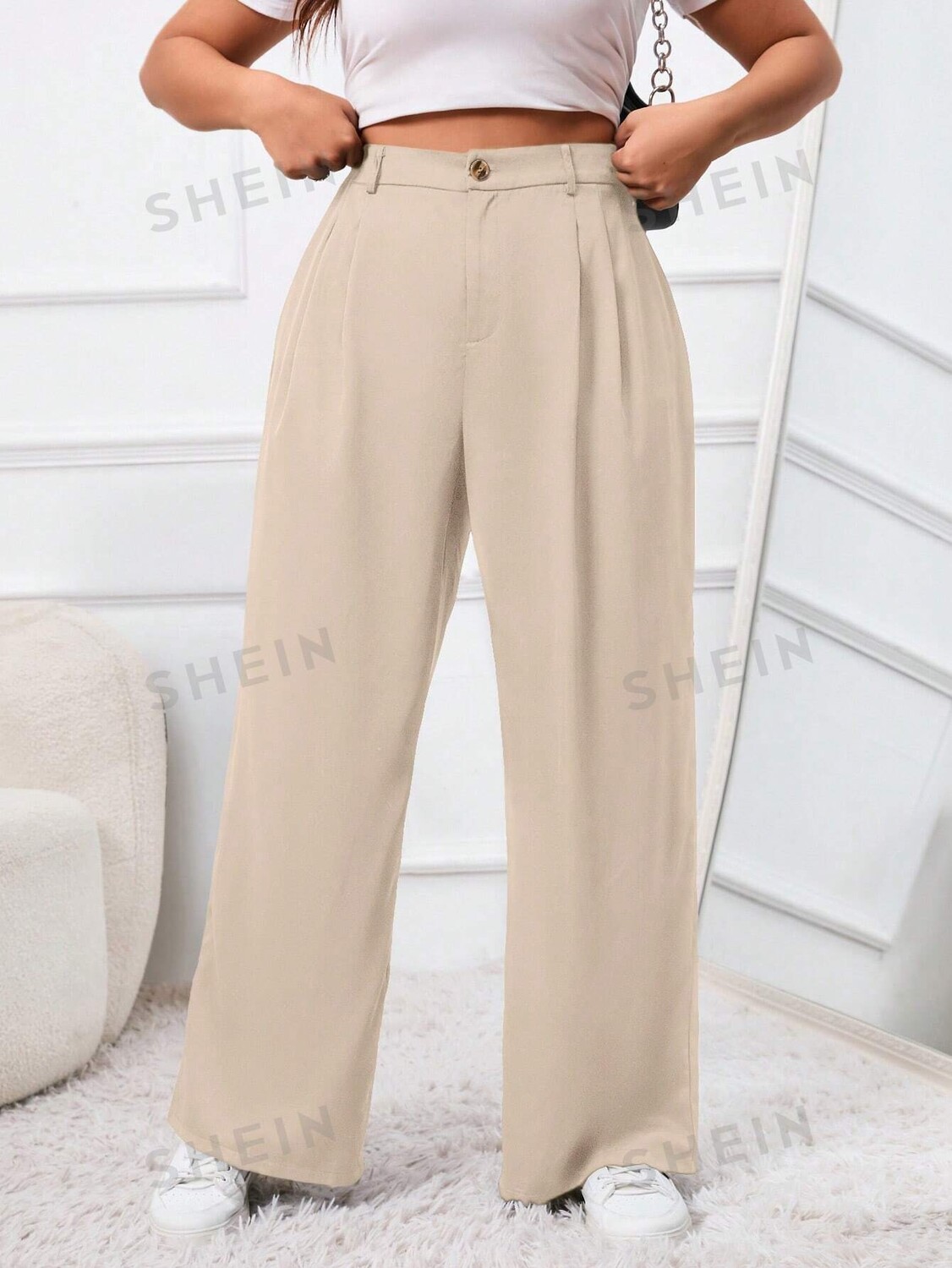 EZwear Однотонные костюмные брюки больших размеров с завышенной талией Shein, абрикосовый
EZwear Однотонные костюмные брюки больших размеров с завышенной талией Shein, абрикосовый