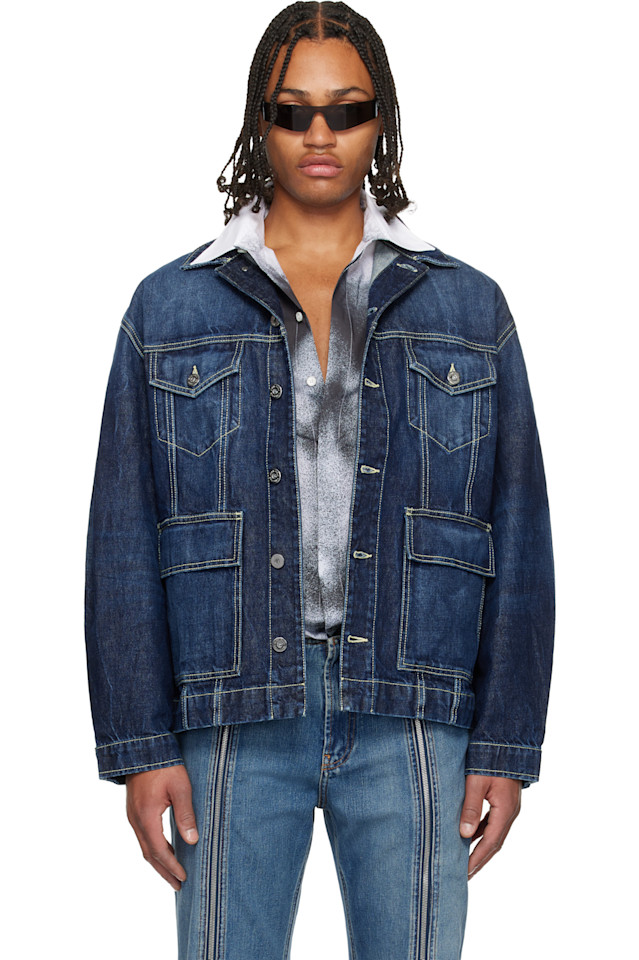 Jean Paul Gaultier Синяя джинсовая куртка с вырезами
Jean Paul Gaultier Синяя джинсовая куртка с вырезами