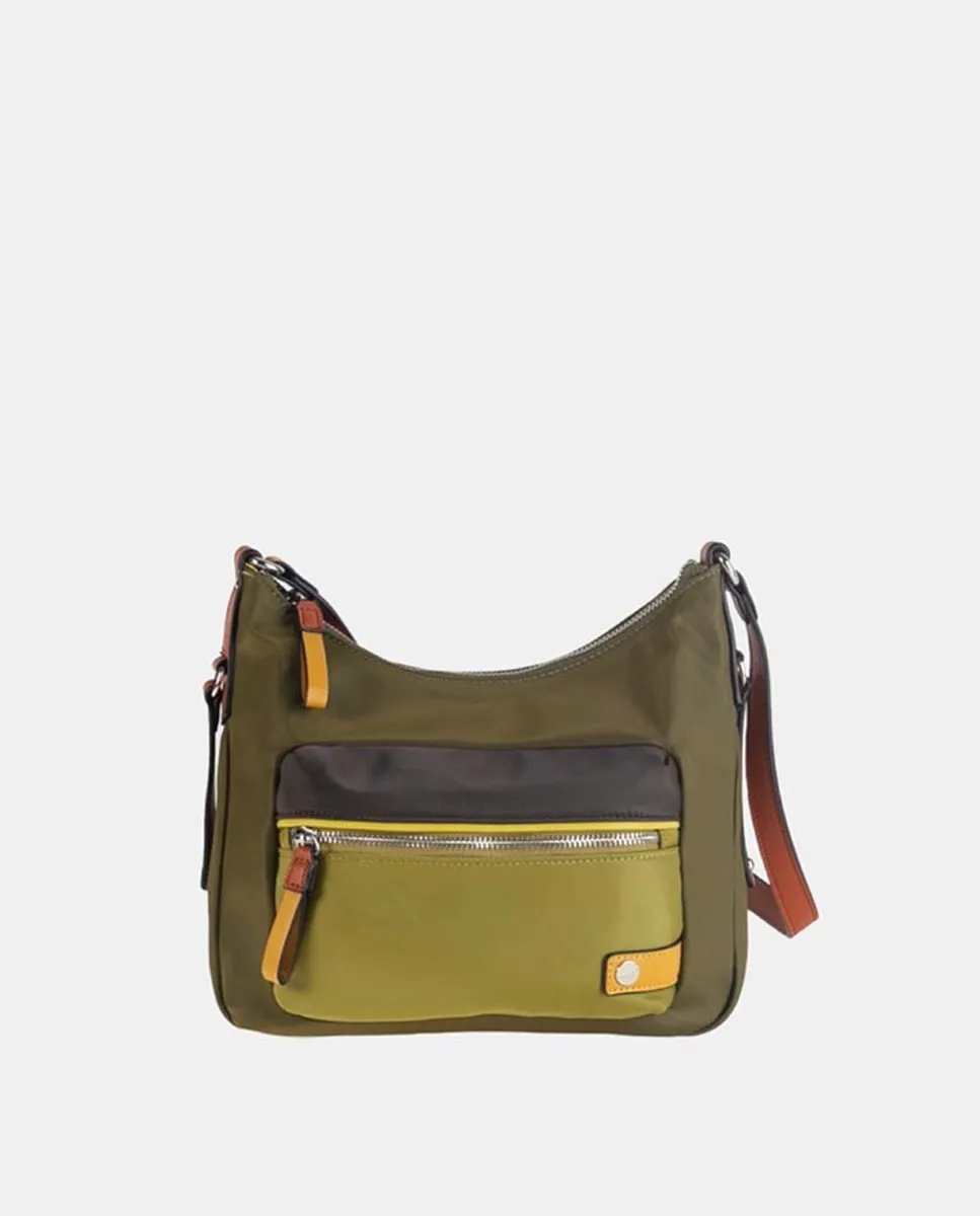 Модель сумки через плечо среднего размера, выполненная из нейлона в сочетании с кожей с деталями Volum, хаки 
Модель сумки через плечо среднего размера, выполненная из нейлона в сочетании с кожей с деталями Volum, хаки