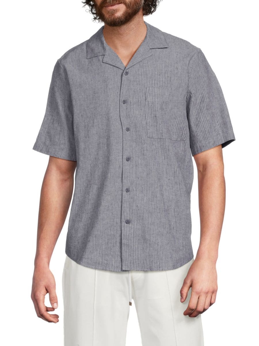 Полосатая рубашка из льняной ткани для отпуска Onia, темно-синий
Полосатая рубашка из льняной ткани для отпуска Onia, темно-синий