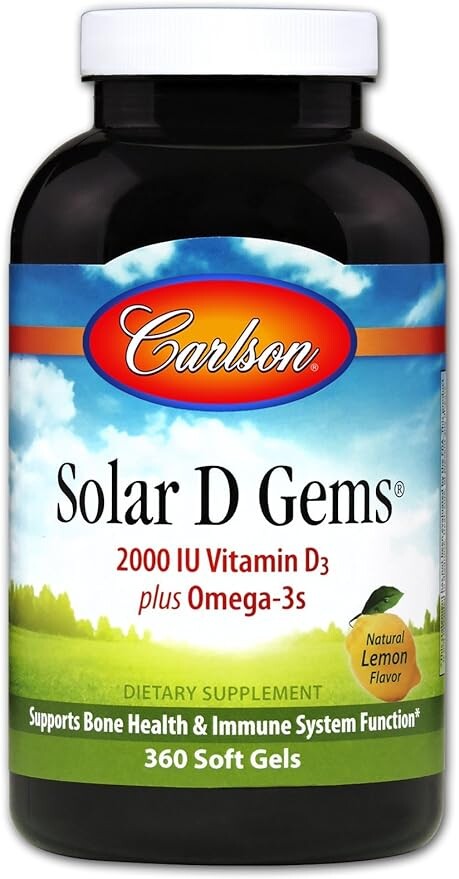 Carlson - Solar D Gems, витамин D3 и добавка омега-3, 2000 МЕ витамина D3, 115 мг, 360 мягких таблеток
Carlson - Solar D Gems, витамин D3 и добавка омега-3, 2000 МЕ витамина D3, 115 мг, 360 мягких таблеток