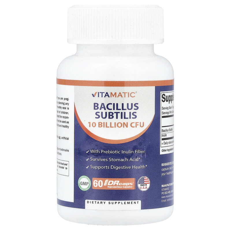 Vitamatic, Bacillus Subtilis, 60 капсул с гипромеллозой DRcaps
Vitamatic, Bacillus Subtilis, 60 капсул с гипромеллозой DRcaps