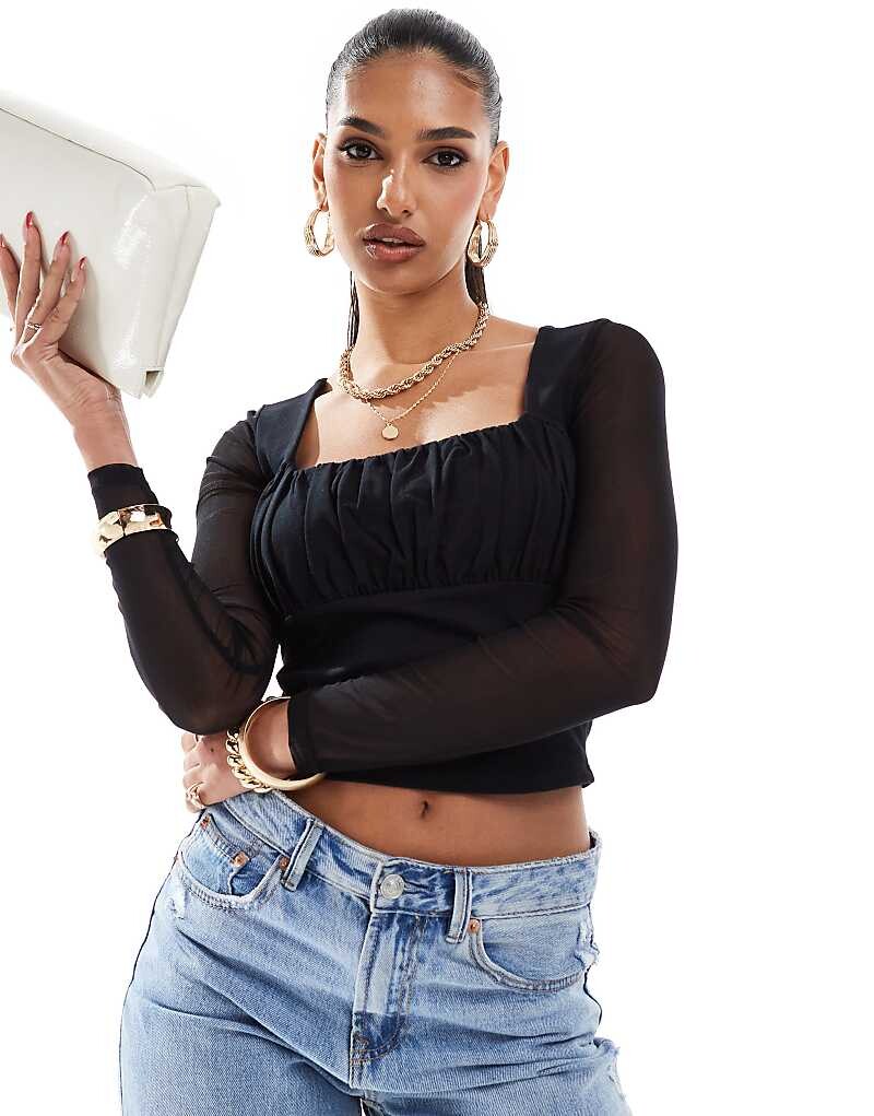 Черный топ с квадратным вырезом и сетчатыми рукавами ASOS DESIGN
Черный топ с квадратным вырезом и сетчатыми рукавами ASOS DESIGN