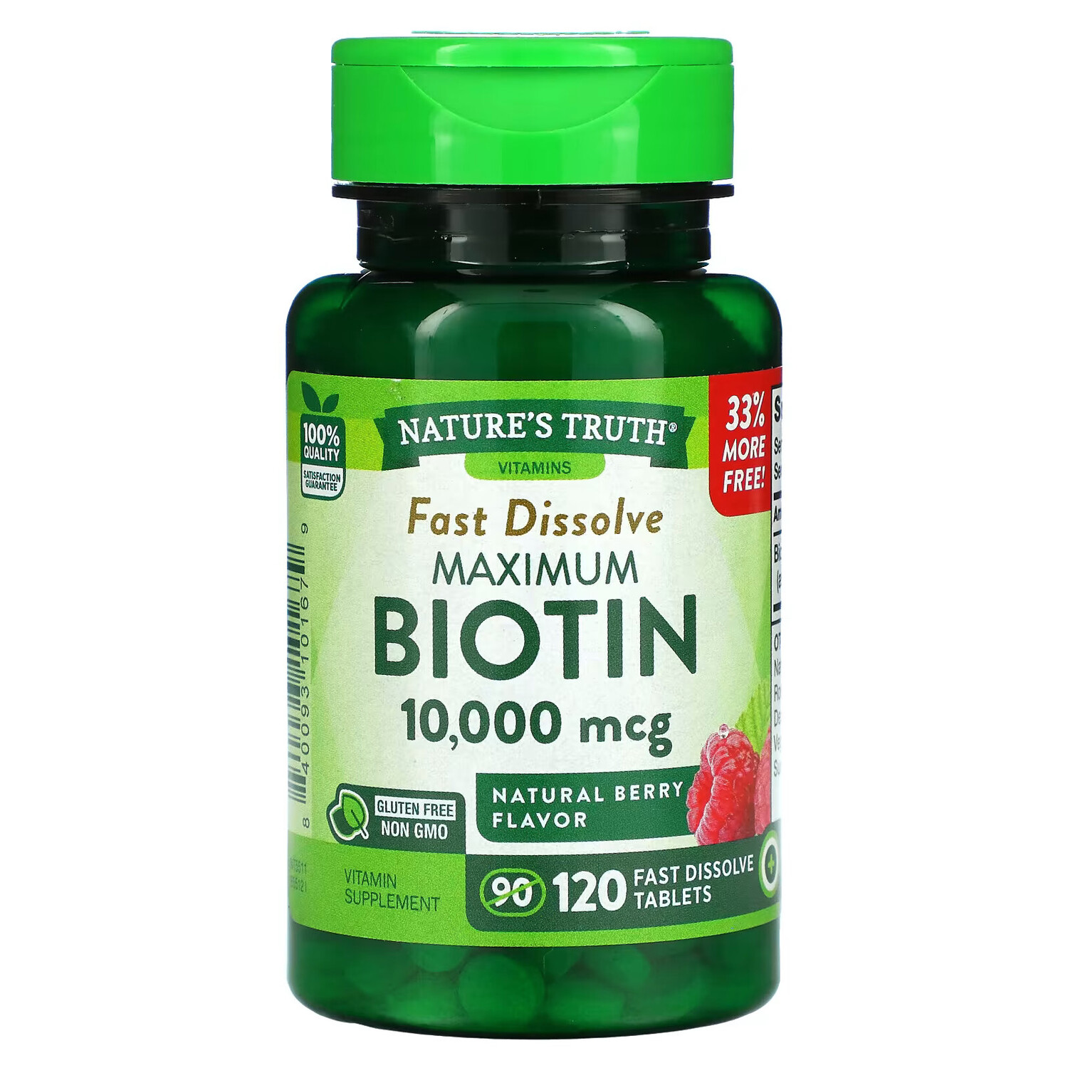 Nature's Truth, Maximum Biotin, Натуральные ягоды, 10000 мкг, 120 быстро растворяющихся таблеток
Nature's Truth, Maximum Biotin, Натуральные ягоды, 10000 мкг, 120 быстро растворяющихся таблеток