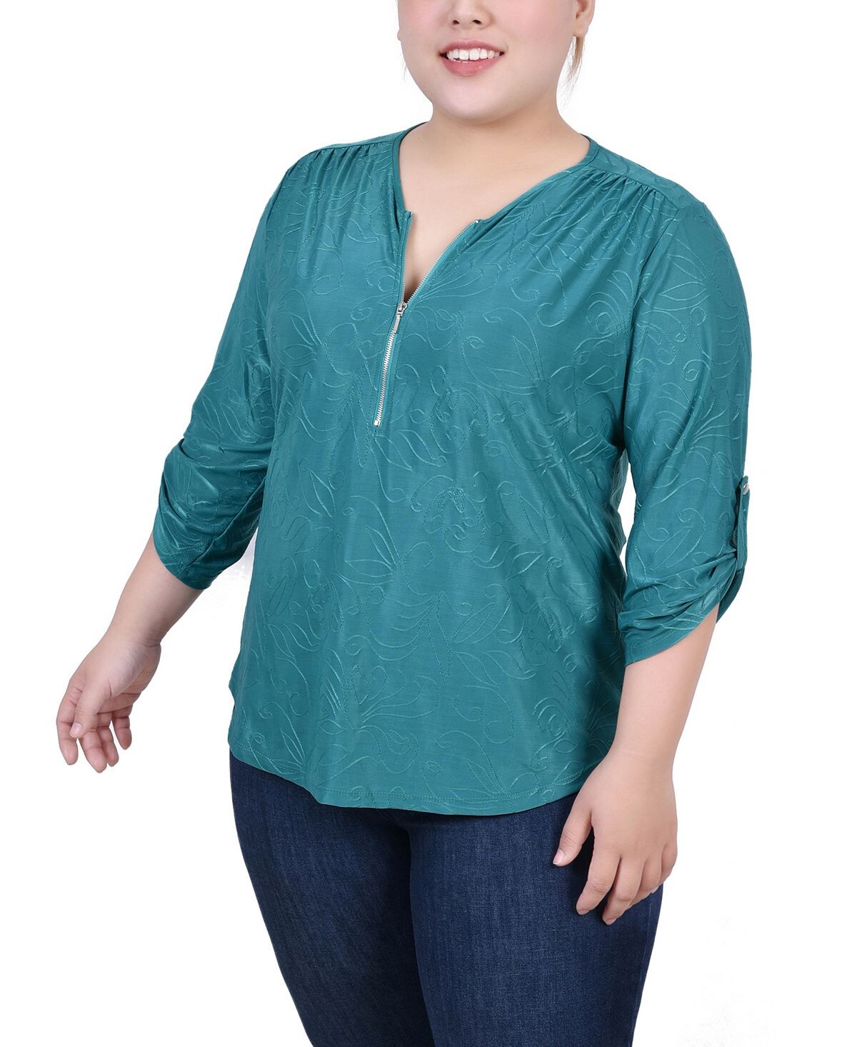 Жаккардовый вязаный топ размера плюс 3/4 с застежкой-молнией спереди NY Collection, изумрудный
Жаккардовый вязаный топ размера плюс 3/4 с застежкой-молнией спереди NY Collection, изумрудный