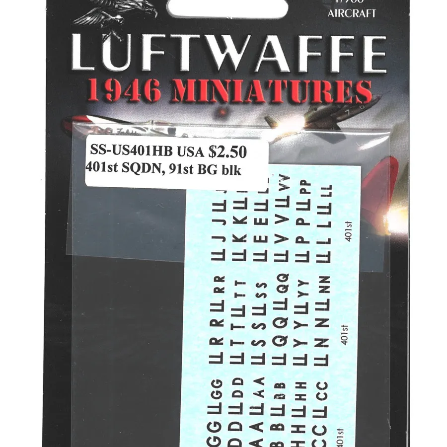 США, 401-я эскадрилья, 91-я BG, чёрная — буквы на фюзеляже, Decals - Blue Sky
США, 401-я эскадрилья, 91-я BG, чёрная — буквы на фюзеляже, Decals - Blue Sky