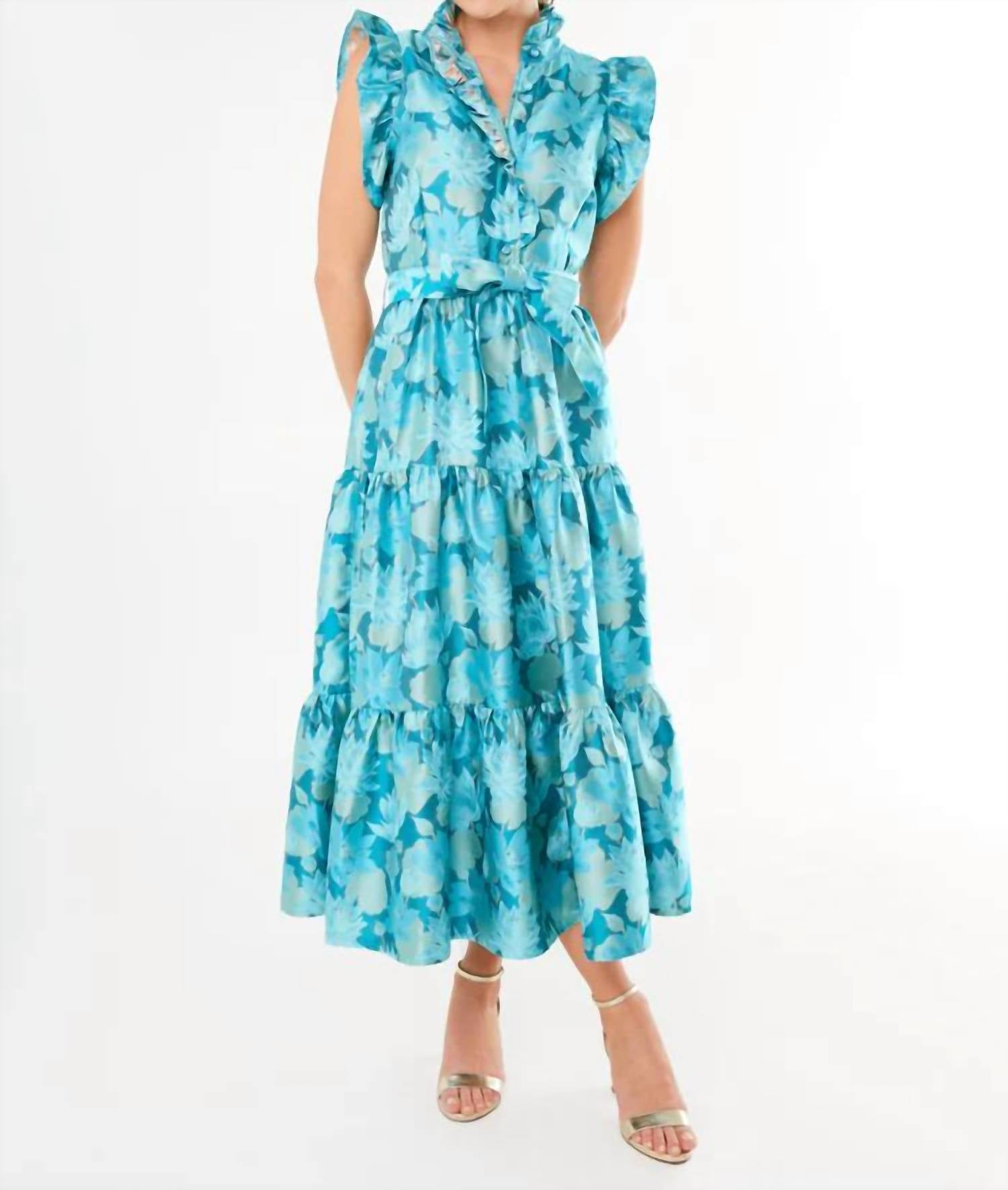 Платье макси Sadie в аква-флоральном синем ABBEY GLASS 
Платье макси Sadie в аква-флоральном синем ABBEY GLASS