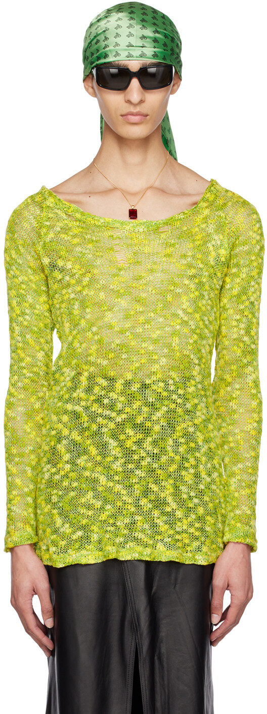 SSENSE Эксклюзивный желтый рваный свитер Theophilio 
SSENSE Эксклюзивный желтый рваный свитер Theophilio