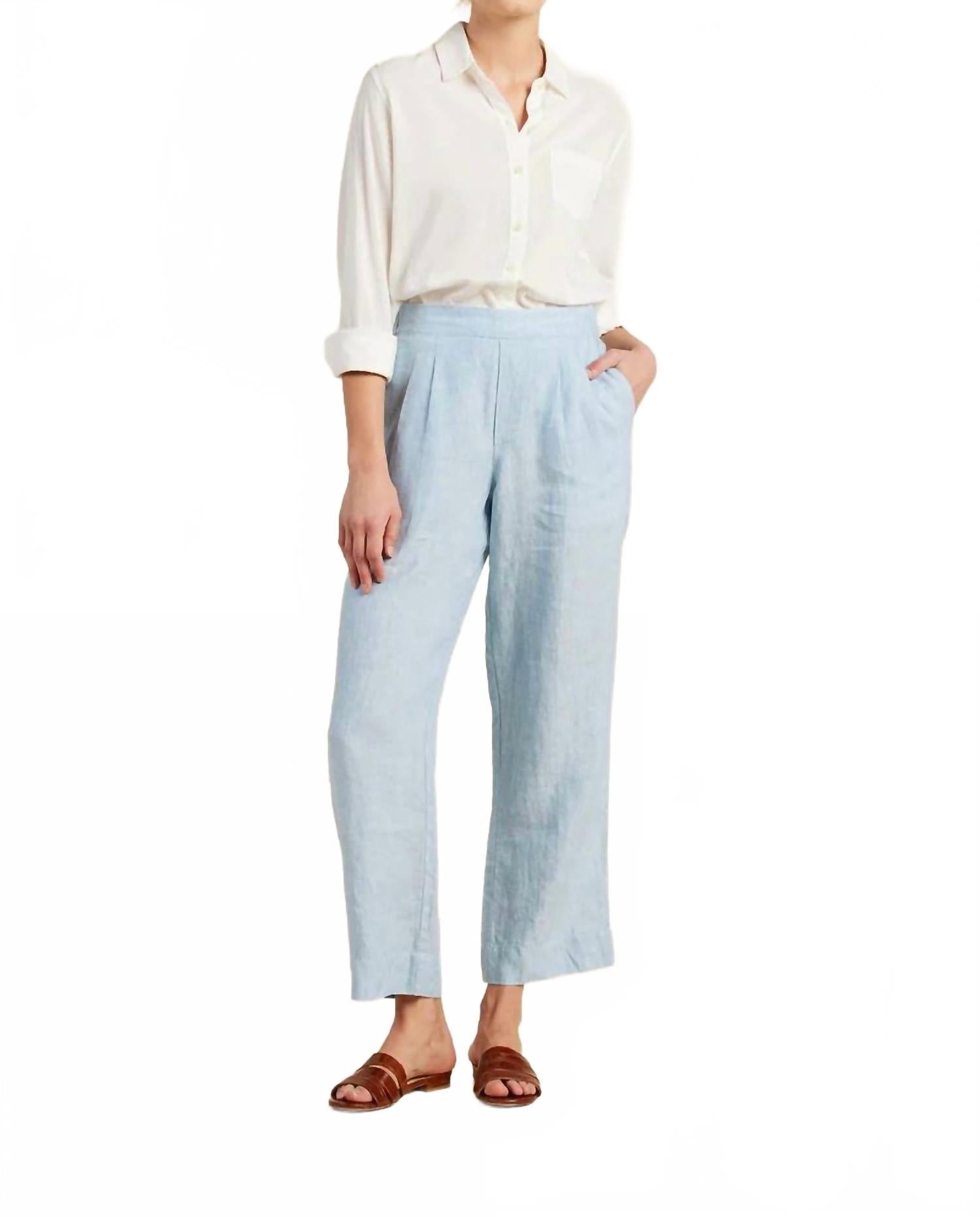 TROVATA Брюки Leigh Pull-On из небесно-голубого льна
TROVATA Брюки Leigh Pull-On из небесно-голубого льна