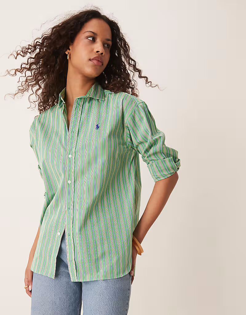 Рубашка с полосками в виде логотипа Polo Ralph Lauren зеленого и желтого цветов 
Рубашка с полосками в виде логотипа Polo Ralph Lauren зеленого и желтого цветов