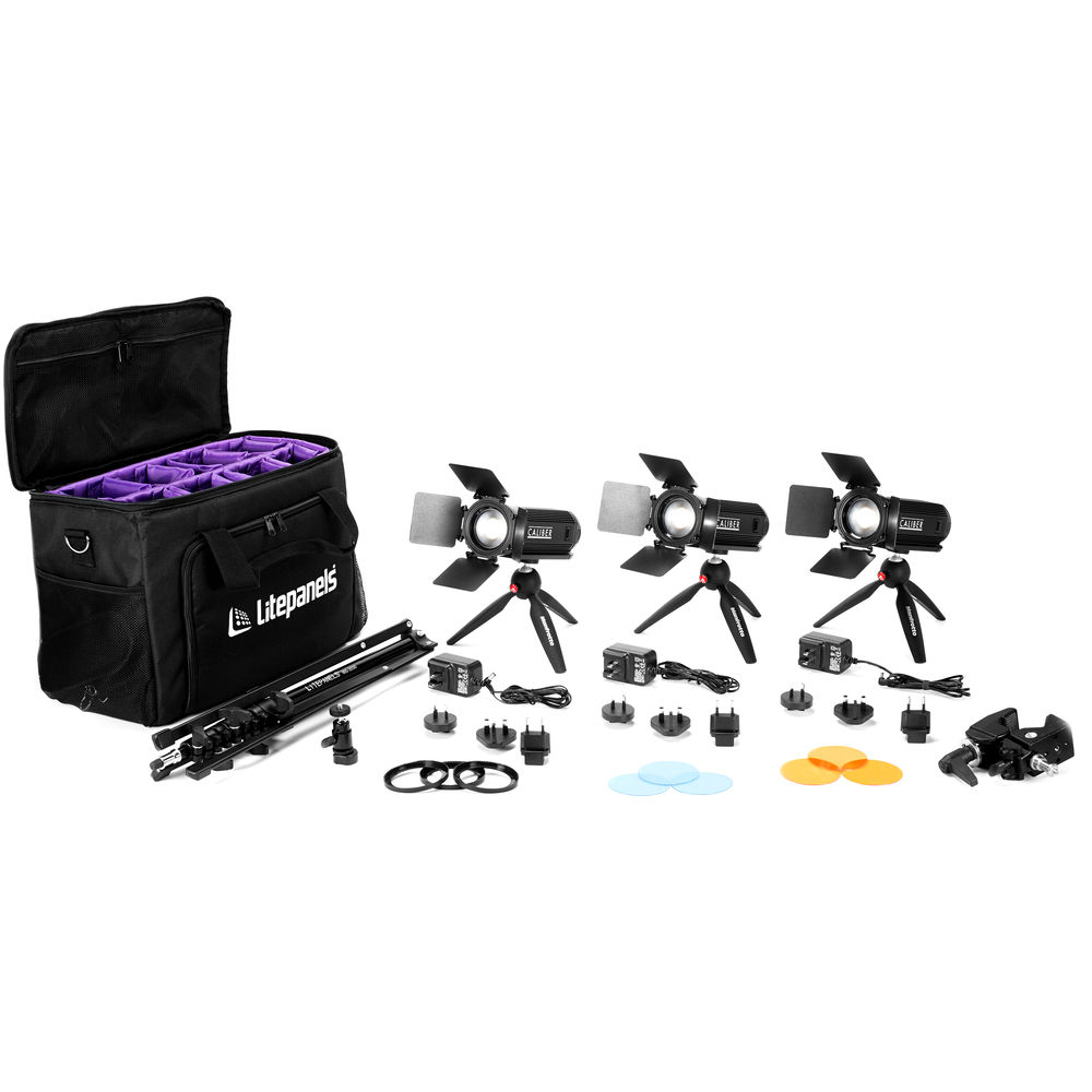 Комплект из 3 светодиодных светильников Litepanels Caliber с линзой Френеля и мягким чехлом 
Комплект из 3 светодиодных светильников Litepanels Caliber с линзой Френеля и мягким чехлом
