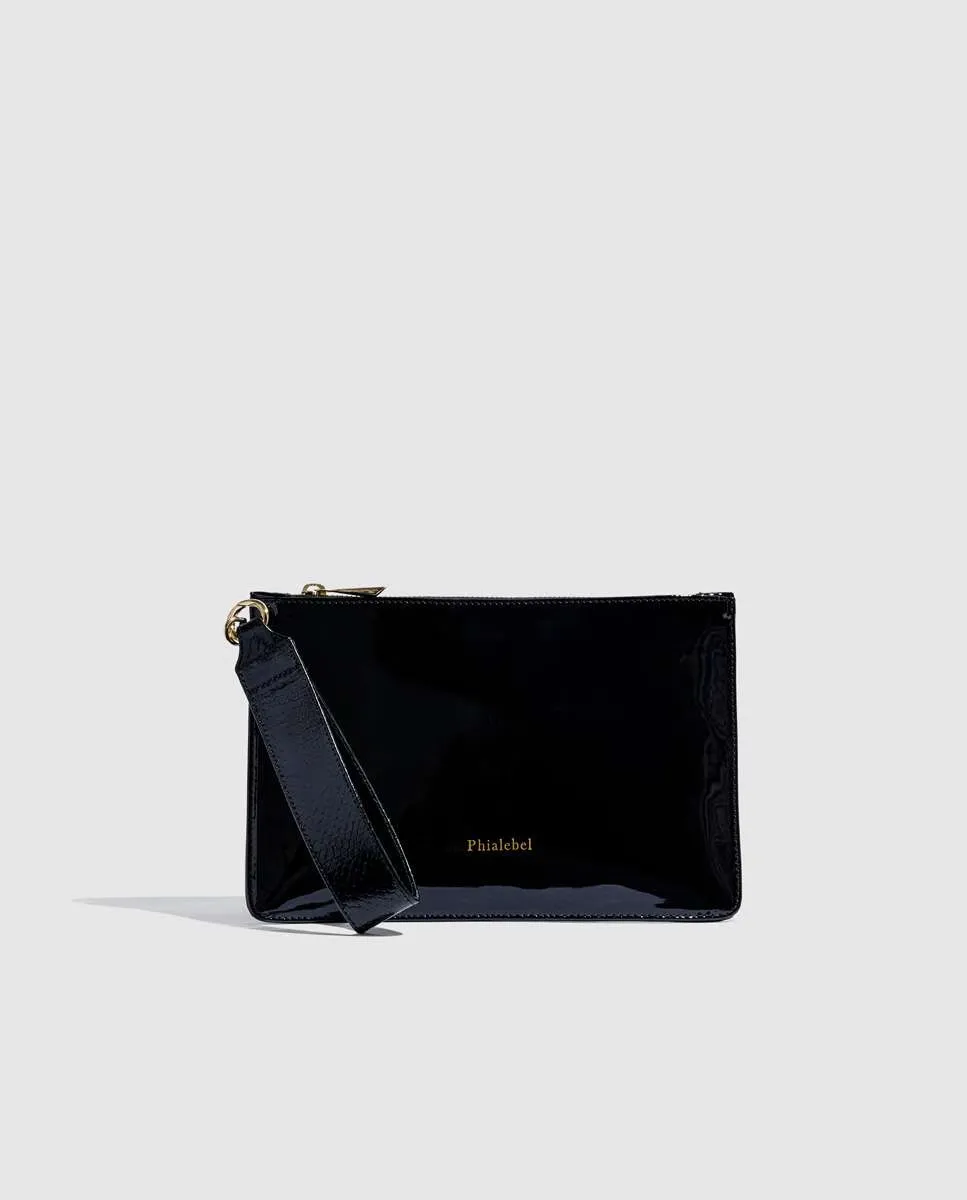 Маленький черный лакированный кошелек-клатч с черной ручкой в виде змеи Phialebel, черный